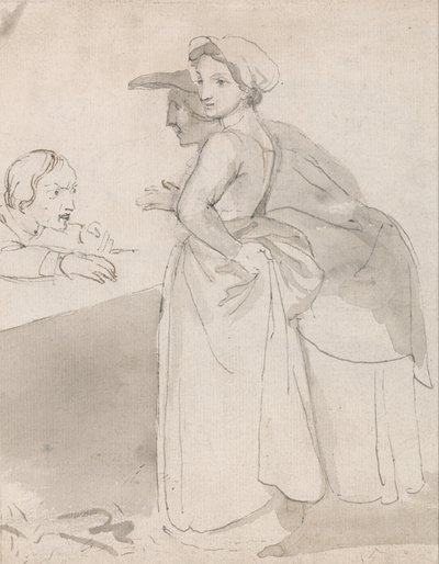 Dos Mujeres Hablando con un Hombre en un Mostrador de John Flaxman